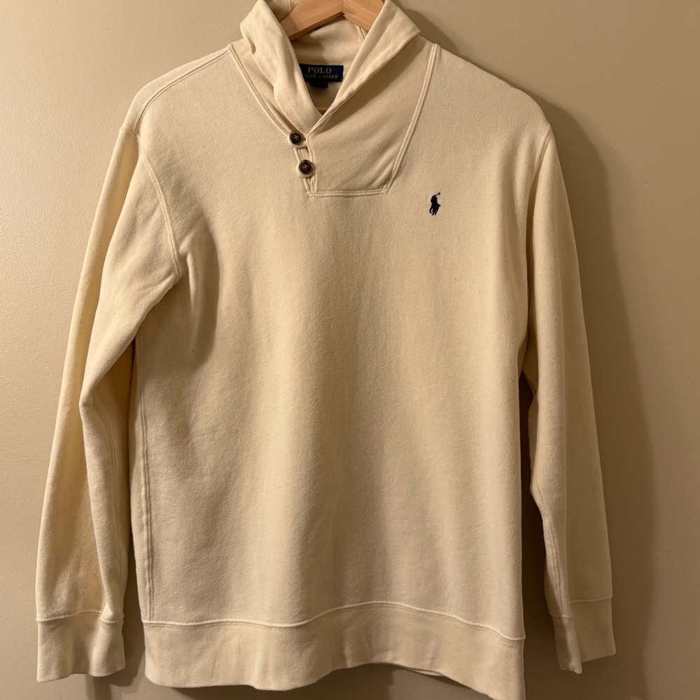 Polo Ralph Lauren Cream Shawl Collar Sweatshirt Boys Size Large 14-16